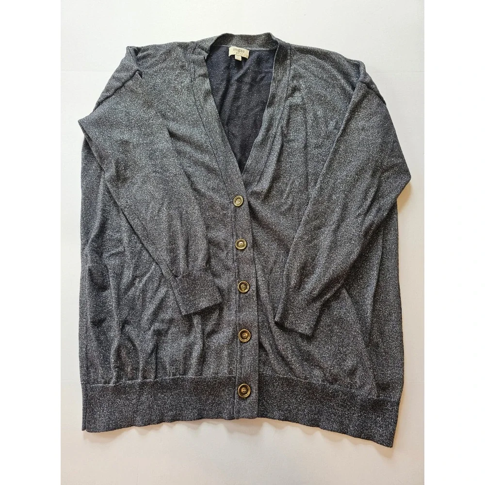 Umgee Cardigan Sweater Womens M L‎ Gray Metallic Shimmer Button Front Cozy
